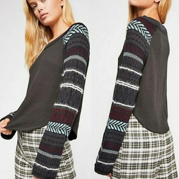 Free People Sweaters - Free People boho blk Bell-sleeve thermal Sweater